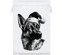 Azeeda 25cm 'German Shepherd Wearing Santa Hat' Satin Drawstring Bag/Pouch (SB00137680)