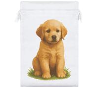 Azeeda 25cm 'Golden Retriever Puppy Sitting On The Grass' Satin Drawstring Bag/Pouch (SB00130072)