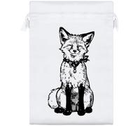 Azeeda 25cm 'Happy Smiling Fox Sitting' Satin Drawstring Bag/Pouch (SB00145568)