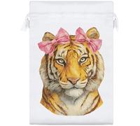 Azeeda 25cm 'Majestic Tiger with Pink Bows' Satin Drawstring Bag/Pouch (SB00153056)