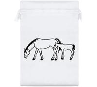 Azeeda 25cm 'Mare and Foal Horses' Satin Drawstring Bag/Pouch (SB00128424)