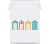 Azeeda 25cm 'Pastel Beach Huts' Satin Drawstring Bag/Pouch (SB00136188)