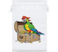 Azeeda 25cm 'Pirate Parrot Sitting on Treasure Chest' Satin Drawstring Bag/Pouch (SB00145276)