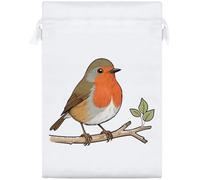 Azeeda 25cm 'Robin Red Breast on Branch' Satin Drawstring Bag/Pouch (SB00144388)
