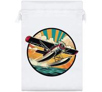 Azeeda 25cm 'Seaplane Taking Off' Satin Drawstring Bag/Pouch (SB00146836)