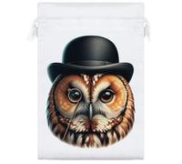 Azeeda 25cm 'Tawny Owl Wearing Bowler Hat' Satin Drawstring Bag/Pouch (SB00127344)