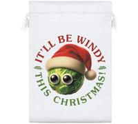 Azeeda 25cm 'Windy Christmas Brussels Sprout' Satin Drawstring Bag/Pouch (SB00134372)
