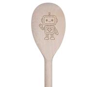 Azeeda 30cm 'Love Heart Robot' Wooden Cooking Spoon (SO00027272)