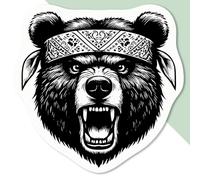 Azeeda 4 x 'Angry Bear' Premium Vinyl Decal Stickers - Waterproof, Durable & Easy to Apply - Ideal for Cars, Windows, Bins and More - 50mm (S) (DW00108488)