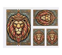 Azeeda 4 x 'Art Deco Lion Portrait' Temporary Tattoos (TO00107982) | Mixed-Size Water Resistant Skin Safe Transfers for Parties and Costumes
