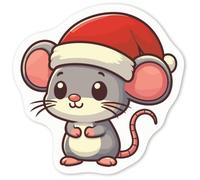 Azeeda 4 x 'Baby Mouse in Santa Hat' Stickers - White, 5cm (DW00177407)