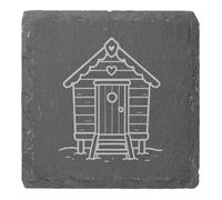 Azeeda 4 x 'Beach Hut' 10cm Square Slate Coasters (CR00224632)