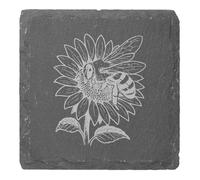 Azeeda 4 x 'Bee Pollinating A Sunflower In The Garden' 10cm Square Slate Coasters (CR00228627)