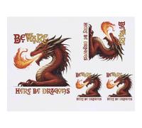 Azeeda 4 x 'Beware Here Be Dragons' Temporary Tattoos (TO00103128) | Mixed-Size Water Resistant Skin Safe Transfers for Parties and Costumes