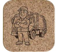 Azeeda 4 x 'Bin Man & Bin Truck' 10cm Square Slate Coasters (CR00228594)