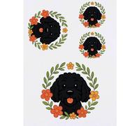 Azeeda 4 x 'Black Cockapoo Floral Wreath' Temporary Tattoos - Water Resistant, Skin-Safe, Non-Toxic Transfers, Mixed Sizes (TO00093758)