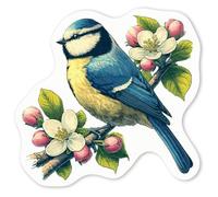 Azeeda 4 x 'Blue Tit On Apple Blossom' Stickers - White, 5cm (DW00123040)