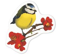 Azeeda 4 x 'Blue Tit on Flowering Branch' White Premium Vinyl Decal Stickers - Waterproof, Durable & Easy to Apply - for Car Bumpers, Windows, Bins & More - Small (50mm) (DW00138756)