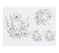 Azeeda 4 x 'Bull Skull with Flowers' Temporary Tattoos - Water Resistant, Skin-Safe, Non-Toxic Transfers, Mixed Sizes (TO00073200)