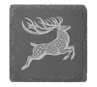 Azeeda 4 x 'Celtic Stag Leaping' 10cm Square Slate Coasters (CR00232984)