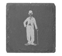 Azeeda 4 x 'Charlie Chaplin With Cane' 10cm Square Slate Coasters (CR00232986)