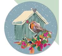 Azeeda 4 x 'Christmas Bird House Robin' Premium Vinyl Decal Stickers - Waterproof, Durable & Easy to Apply - Ideal for Cars, Windows, Bins and More - 50mm (S) (DW00094256)