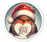 Azeeda 4 x 'Christmas Robin with Love Heart' White Premium Vinyl Decal Stickers - Waterproof, Durable & Easy to Apply - for Car Bumpers, Windows, Bins & More - Small (50mm) (DW00176805)