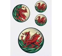 Azeeda 4 x 'Circular Welsh Red Dragon' Temporary Tattoos - Water Resistant, Skin-Safe, Non-Toxic Transfers, Mixed Sizes (TO00092992)