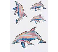Azeeda 4 x 'Colored Artistic Dolphin' Temporary Tattoos - Water Resistant, Skin-Safe, Non-Toxic Transfers, Mixed Sizes (TO00094312)