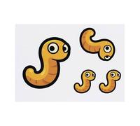 Azeeda 4 x 'Cute Cartoon Worm' Temporary Tattoos - Water Resistant, Skin-Safe, Non-Toxic Transfers, Mixed Sizes (TO00092448)