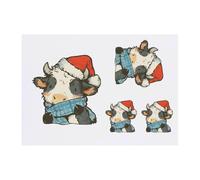 Azeeda 4 x 'Cute Christmas Cow with Scarf' Temporary Tattoos - Water Resistant, Skin-Safe, Non-Toxic Transfers, Mixed Sizes (TO00095340)