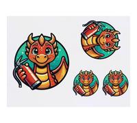 Azeeda 4 x 'Cute Friendly Dragon' Temporary Tattoos - Water Resistant, Skin-Safe, Non-Toxic Transfers, Mixed Sizes (TO00095364)