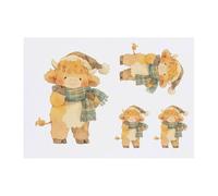 Azeeda 4 x 'Cute Highland Cow Wearing Scarf' Temporary Tattoos - Water Resistant, Skin-Safe, Non-Toxic Transfers, Mixed Sizes (TO00094654)