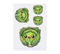 Azeeda 4 x 'Cute Kawaii Cabbage' Temporary Tattoos - Water Resistant, Skin-Safe, Non-Toxic Transfers, Mixed Sizes (TO00087398)