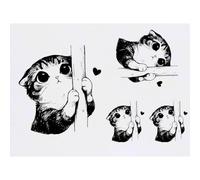Azeeda 4 x 'Cute Shy Cat with Heart' Temporary Tattoos - Water Resistant, Skin-Safe, Non-Toxic Transfers, Mixed Sizes (TO00092492)