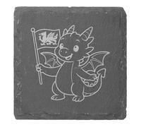 Azeeda 4 x 'Cute Welsh Dragon' 10cm Square Slate Coasters (CR00224918)