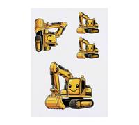 Azeeda 4 x 'Cute Yellow Excavator' Temporary Tattoos - Water Resistant, Skin-Safe, Non-Toxic Transfers, Mixed Sizes (TO00089480)