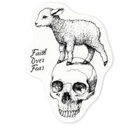 Azeeda 4 x 'Faith Over Fear Lamb Standing on Skull' Clear Premium Vinyl Decal Stickers - Waterproof, Durable & Easy to Apply - for Car Bumpers, Windows, Bins & More - Small (50mm) (DC00134832)