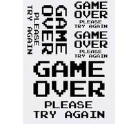Azeeda 4 x 'Game Over' Temporary Tattoos (TO00108210) | Mixed-Size Water Resistant Skin Safe Transfers for Parties and Costumes