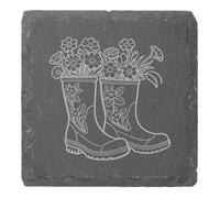 Azeeda 4 x 'Garden Wellies & Flowers' 10cm Square Slate Coasters (CR00231804)