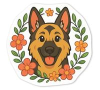 Azeeda 4 x 'German Shepherd Floral Wreath' White Premium Vinyl Decal Stickers - Waterproof, Durable & Easy to Apply - for Car Bumpers, Windows, Bins & More - Small (50mm) (DW00177771)