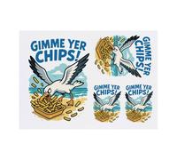 Azeeda 4 x 'Gimme Your Chips Seagull' Temporary Tattoos - Water Resistant, Skin-Safe, Non-Toxic Transfers, Mixed Sizes (TO00087600)