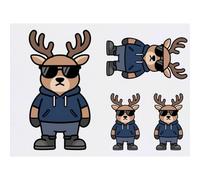Azeeda 4 x 'Grumpy Deer Wearing Sunglasses' Temporary Tattoos - Water Resistant, Skin-Safe, Non-Toxic Transfers, Mixed Sizes (TO00098192)