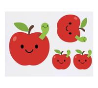 Azeeda 4 x 'Happy Apple with a Worm' Temporary Tattoos - Water Resistant, Skin-Safe, Non-Toxic Transfers, Mixed Sizes (TO00102872)