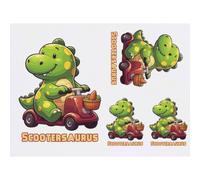Azeeda 4 x 'Happy Dinosaur Riding Mobility Scooter' Temporary Tattoos - Water Resistant, Skin-Safe, Non-Toxic Transfers, Mixed Sizes (TO00106548)