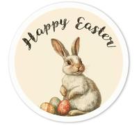 Azeeda 4 x 'Happy Easter with Rabbit and Eggs' White Premium Vinyl Decal Stickers - Waterproof, Durable & Easy to Apply - for Car Bumpers, Windows, Bins & More - Small (50mm) (DW00137528)