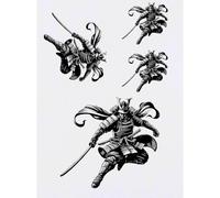 Azeeda 4 x 'Leaping Samurai Warrior' Temporary Tattoos - Water Resistant, Skin-Safe, Non-Toxic Transfers, Mixed Sizes (TO00103308)