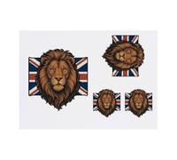 Azeeda 4 x 'Lion with Union Jack Portrait ' Temporary Tattoos - Water Resistant, Skin-Safe, Non-Toxic Transfers, Mixed Sizes (TO00091566)