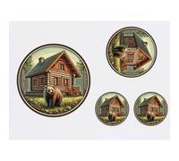 Azeeda 4 x 'Log Cabin With Bear' Temporary Tattoos (TO00099292)