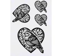 Azeeda 4 x 'Love Robins' Temporary Tattoos - Water Resistant, Skin-Safe, Non-Toxic Transfers, Mixed Sizes (TO00106500)